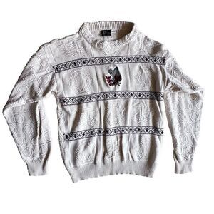 Vintage Beige Brown bohemian women chic sweater Cardigan pullover leave leaf  S.